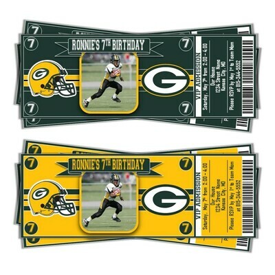 Green Bay Packers GB NFL Football Birthday Invitation Ticket Style