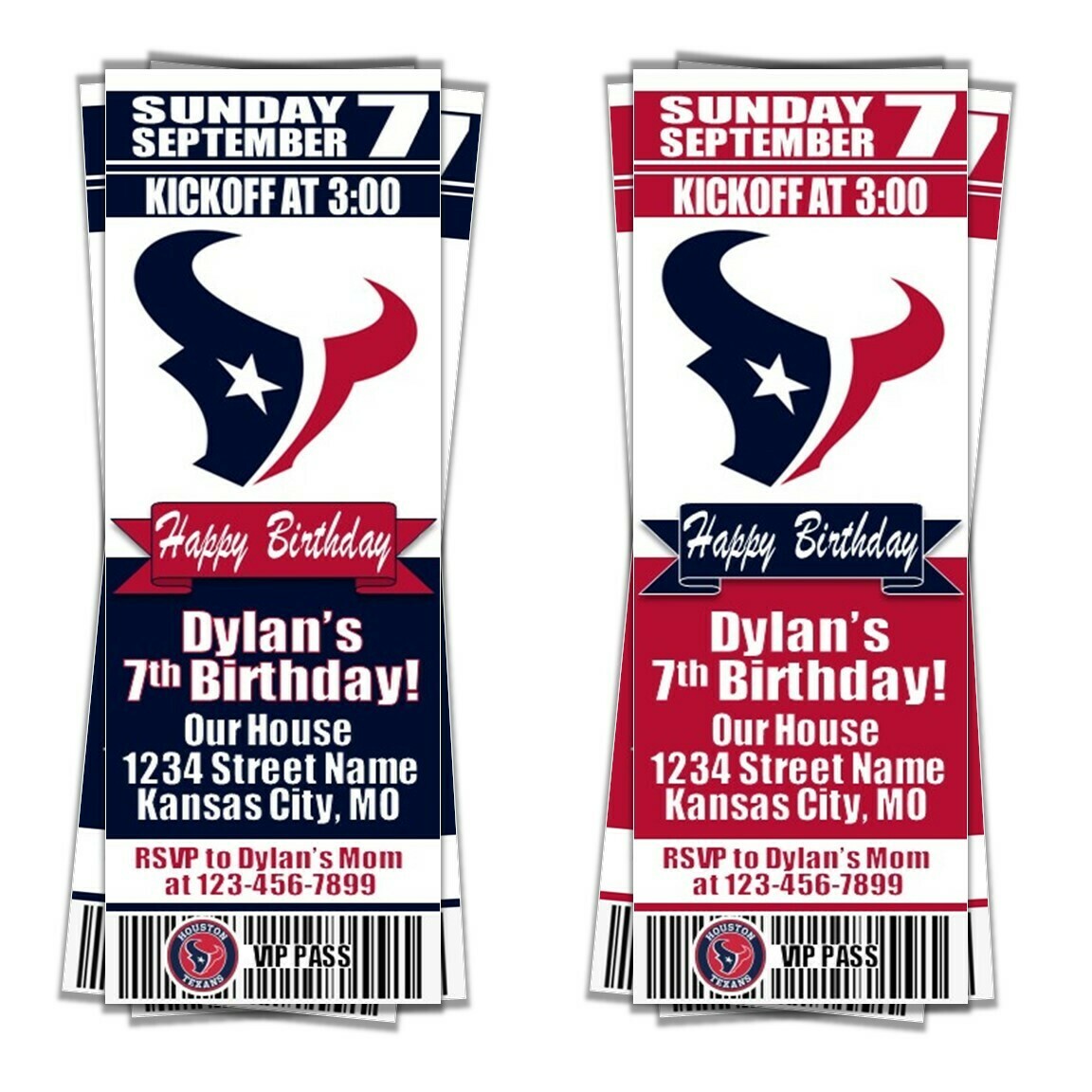 Houston Texans NFL Footballl Birthday Invitation Ticket Style