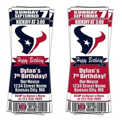 Houston Texans NFL Footballl Birthday Invitation Ticket Style