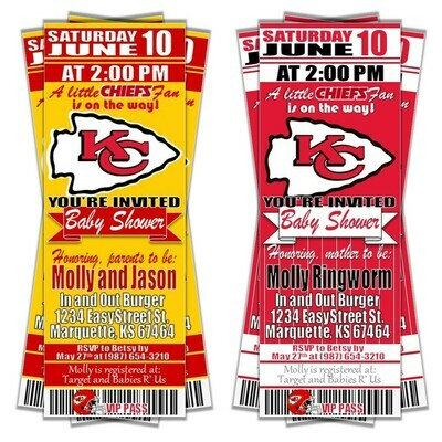 Kansas City Chiefs Baby Shower NFL Football Ticket Style Invitation