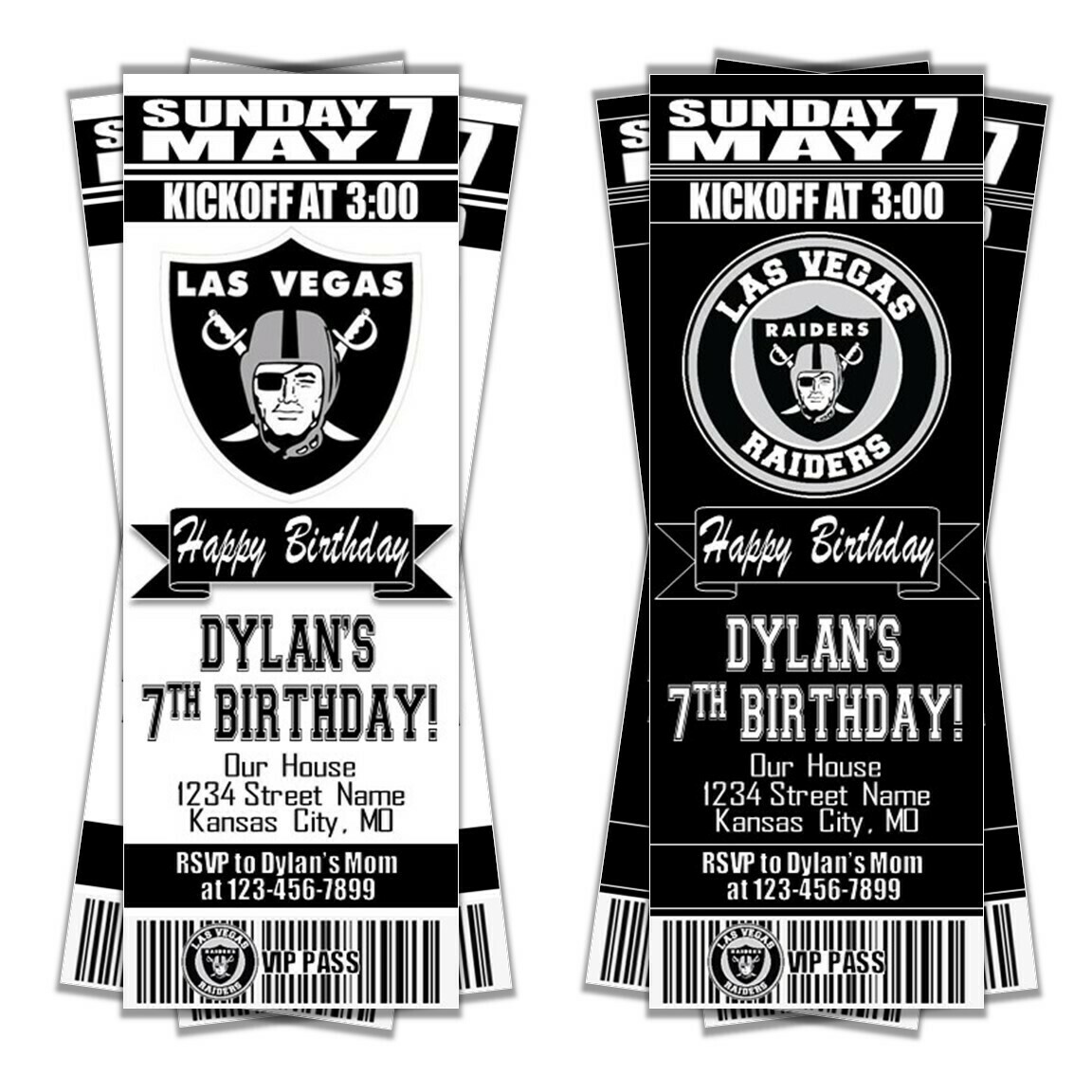 Las Vegas Raiders NFL Football Ticket Style Invitation