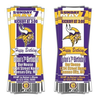 Minnesota Vikings NFL Football Birthday Invitation Ticket Style