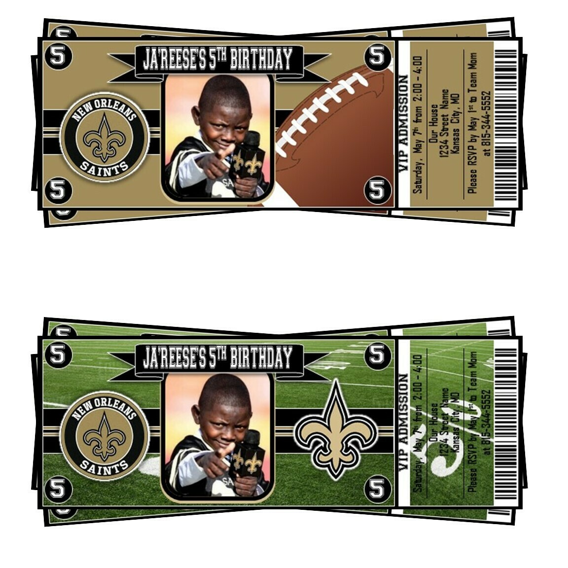 New Orleans Saints NFL Football Birthday Invitation Ticket Style