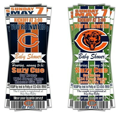Chicago Bears Baby Shower Football Ticket Invitation invite