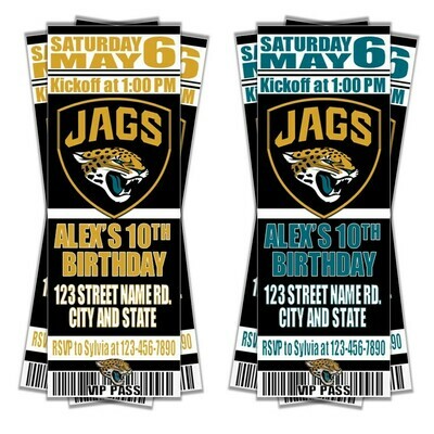 Jacksonville Jaguars Themed NFL Football Birthday Invitation Ticket Style