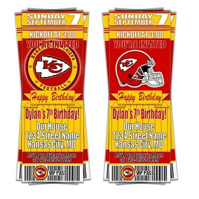 Kansas City Chiefs NFL Football Birthday Invitation Ticket Style