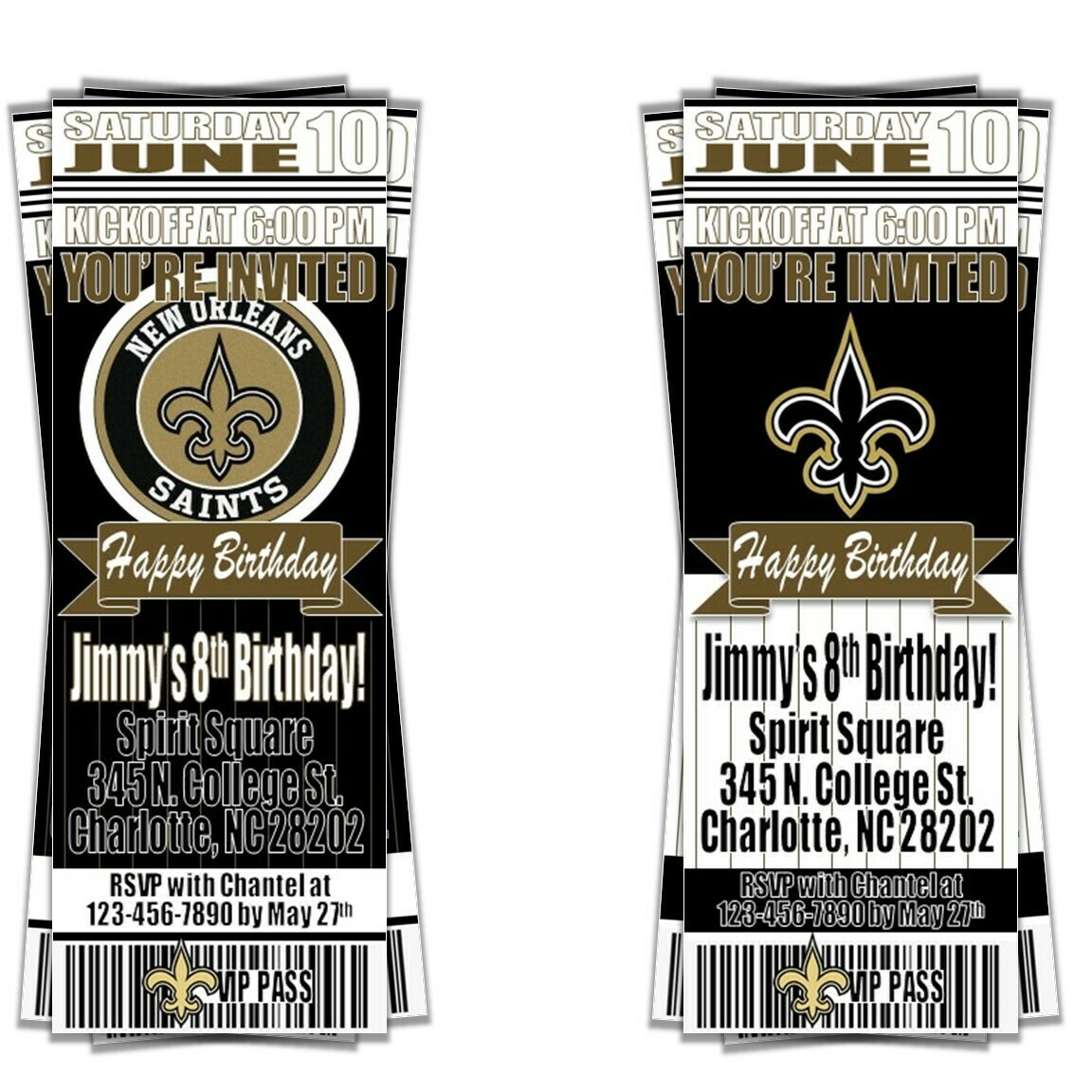 New Orleans Saints NFL Footballl Birthday Invitation Ticket Style