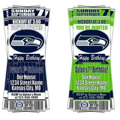 Seattle Seahawks NFL Football Birthday Invitation Ticket Style