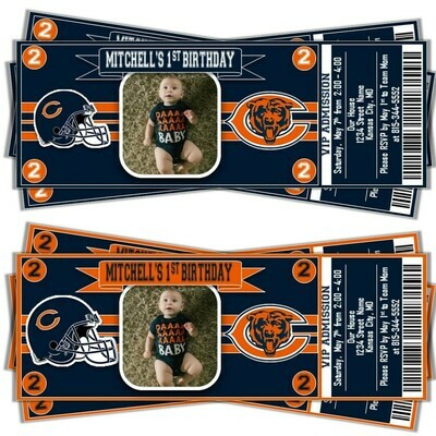 Chicago Bears NFL Football Birthday Invitation Ticket Style