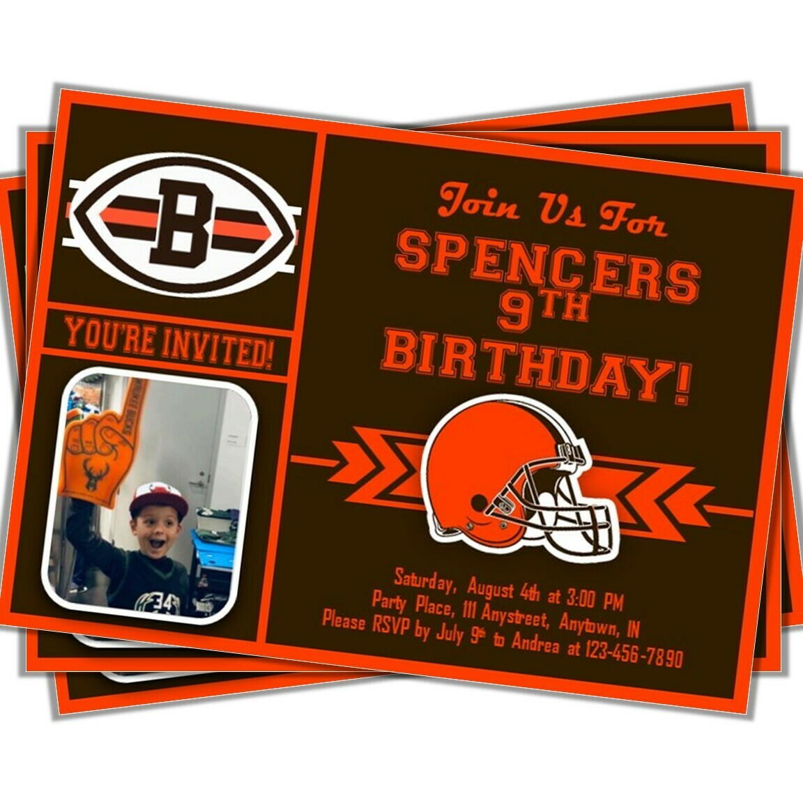 Cleveland Browns Photo NFL Football Birthday Invitation 5&quot;x7&quot;