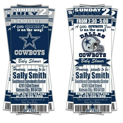 Dallas Cowboys Football Baby Shower Invitation Baby Boy or Baby Girl Ticket Style