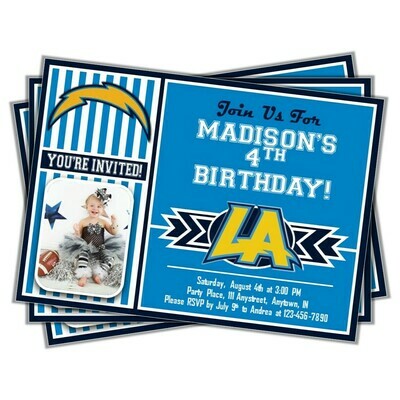 Los Angeles Chargers Photo NFL Football Birthday Invitation 5&quot;x7&quot;