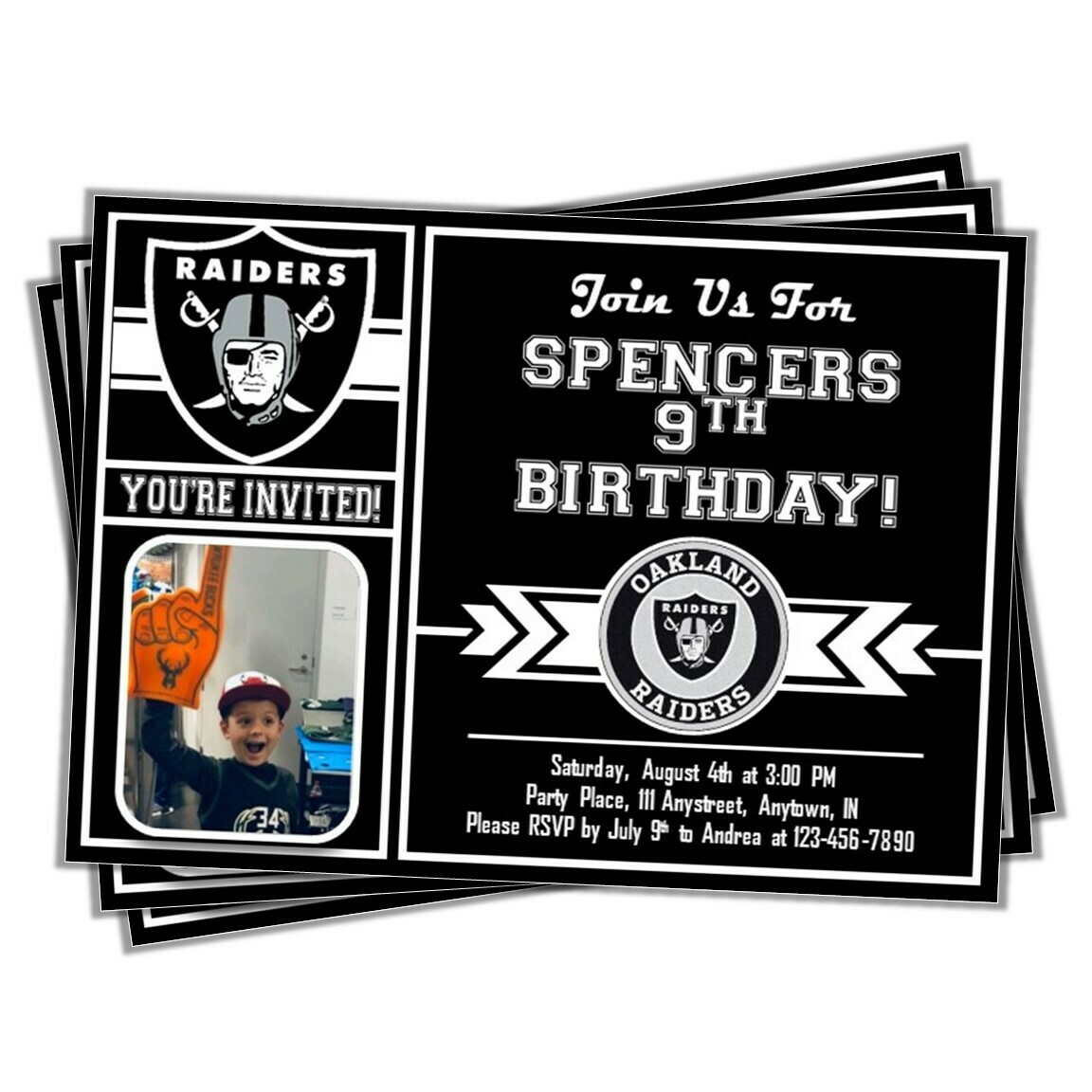 Oakland Raiders Photo NFL Football Birthday Invitation 5&quot;x7&quot;