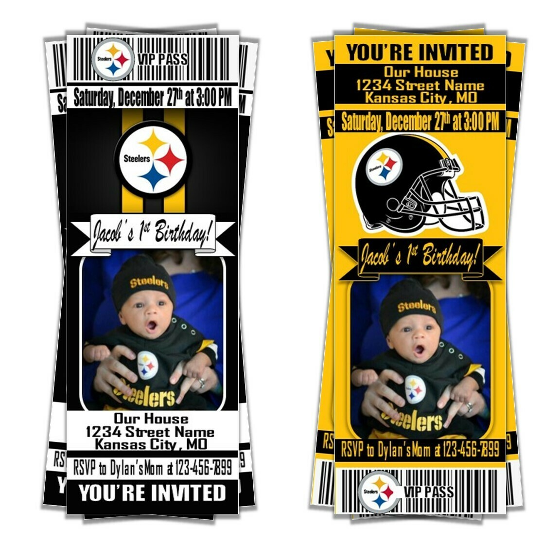 Pittsburgh Steelers NFL Football Birthday Photo Invitation Ticket Picture