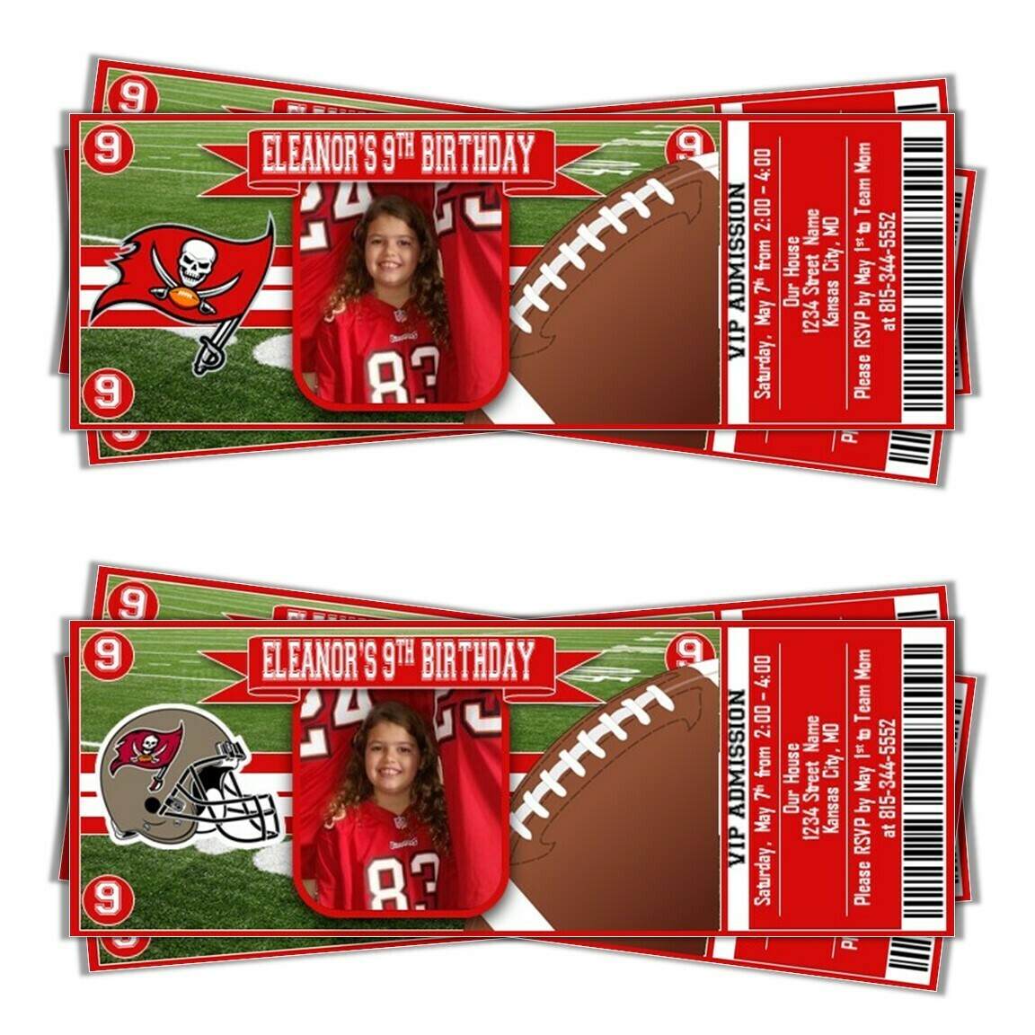 Tampa Bay Buccaneers Vintage NFL Football Birthday Invitation Ticket Style