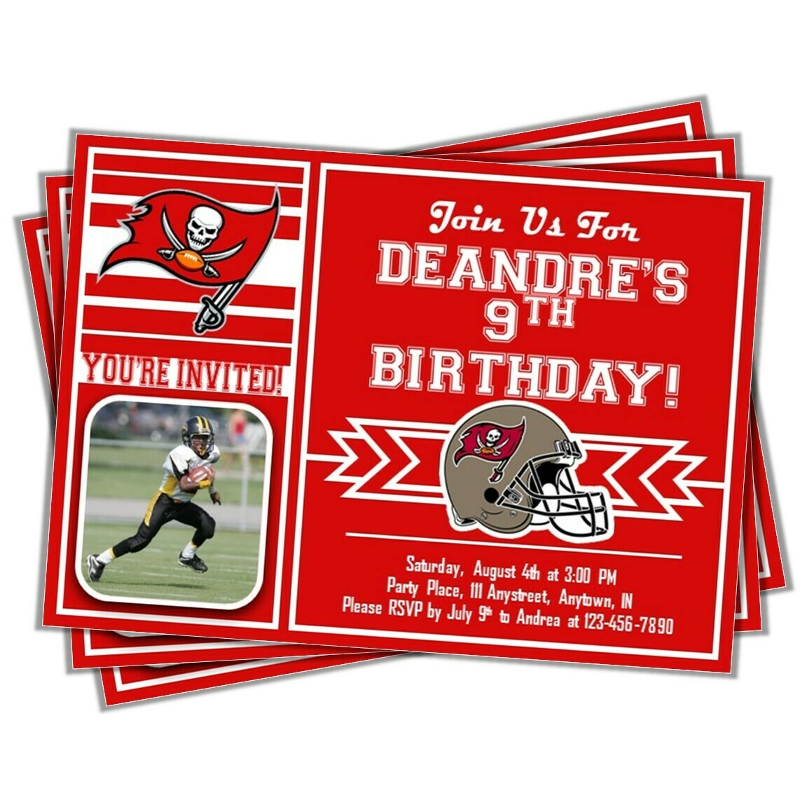 Tampa Bay Buccaneers Photo NFL Football Birthday Invitation 5&quot;x7&quot;