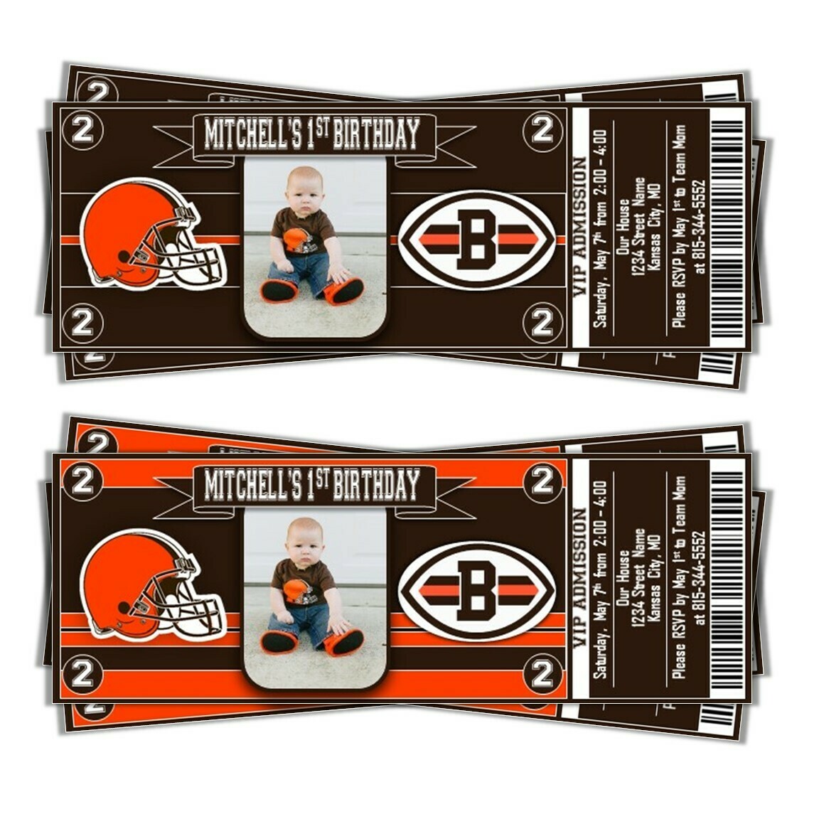 Cleveland Browns NFL Football Birthday Invitation Ticket Style