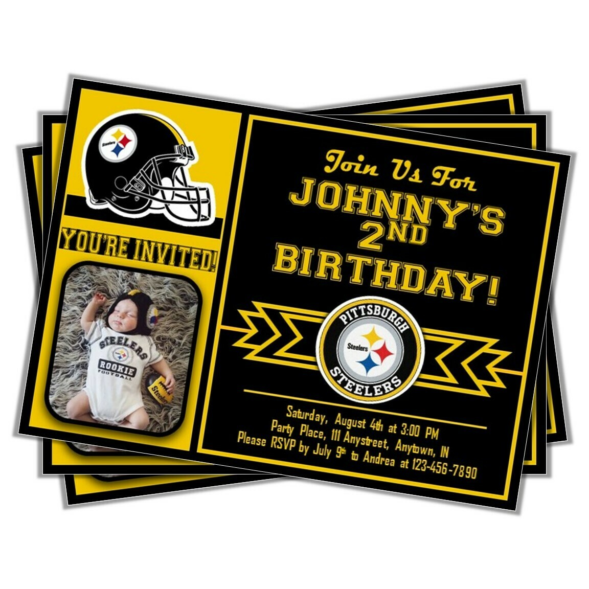 Cutting Service for Pittsburgh Steelers NFL Football Birthday Invitation 5x7 with pic