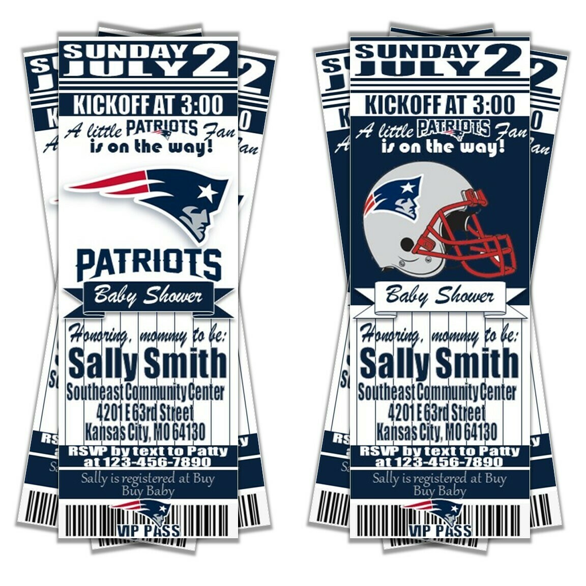 New England Patriots NFL Football Baby Shower Invitation Ticket Style