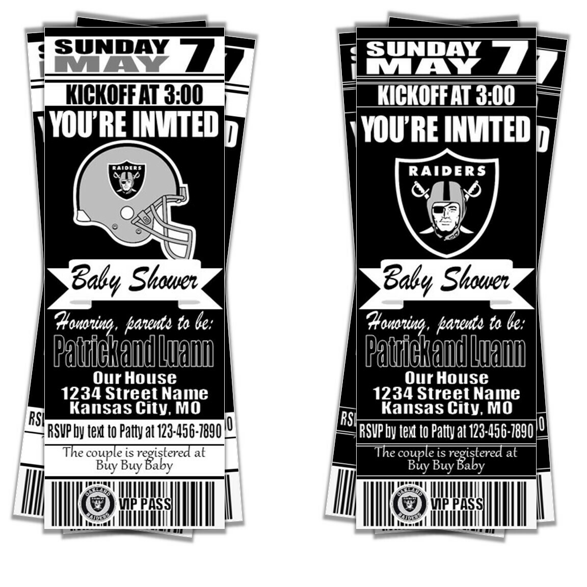 Oakland Raiders Baby Shower Football Ticket Invitation invite