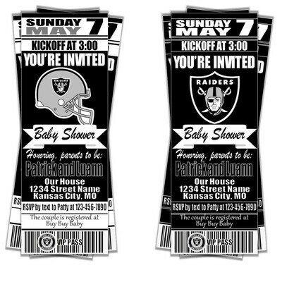 Oakland Raiders Baby Shower Football Ticket Invitation invite
