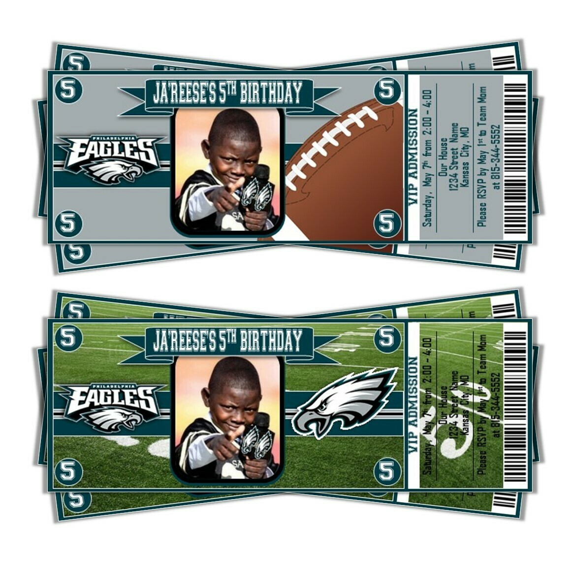 Philadelphia Eagles NFL Football Birthday Invitation Ticket Style