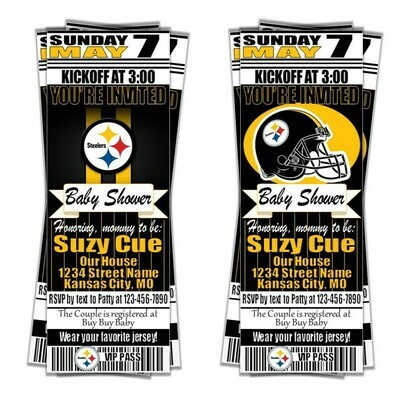 Pittsburgh Steelers Football Baby Shower Invitation Ticket Style Baby Boy or Baby Girl