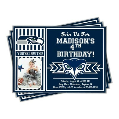 Seattle Seahawks Photo NFL Football Birthday Invitation 5&quot;x7&quot;