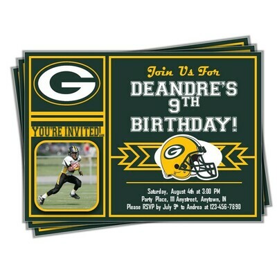 Green Bay Packers NFL Football Birthday Invitation 5x7 with pic