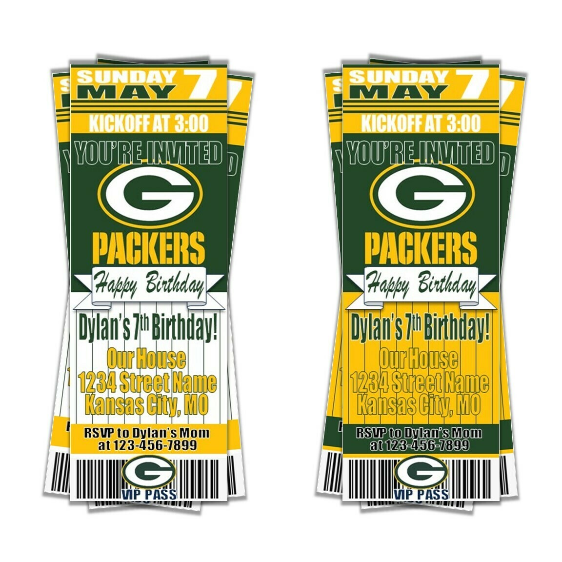 Green Bay packers NFL Football Ticket Style Invitation