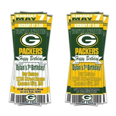 Green Bay Packers NFL Football Birthday Invitation Ticket Style