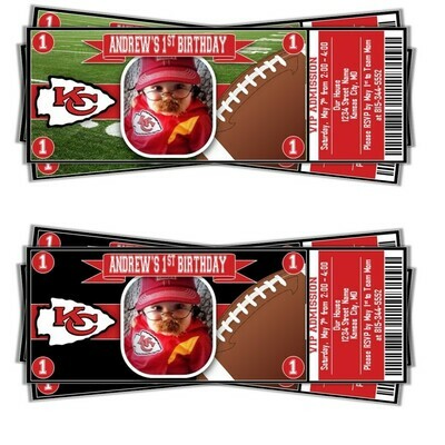Kansas City Chiefs KC NFL Football Birthday Invitation Ticket Style