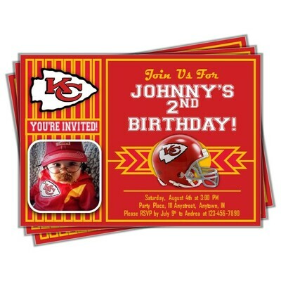 Kansas City Chiefs NFL Football Birthday Invitation 5x7 with pic
