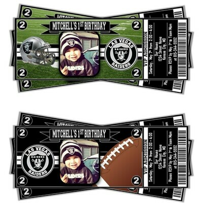 Las Vegas Raiders NFL Football Birthday Invitation Ticket Style OAKLAND