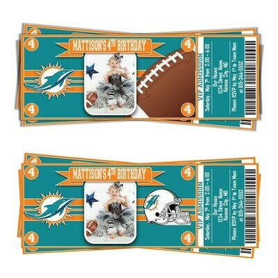 Miami Dolphins NFL Football Birthday Invitation Ticket Style