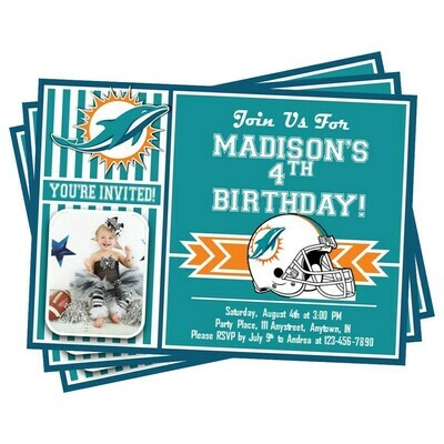 Miami Dolphins Photo NFL Football Birthday Invitation 5&quot;x7&quot;