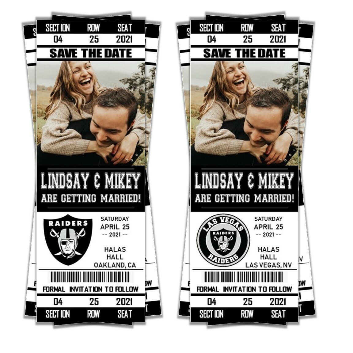 Oakland Raiders Las Vegas SAVE THE DATE photo NFL Football Invitation Ticket Style