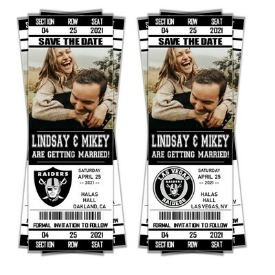 Oakland Raiders Las Vegas SAVE THE DATE photo NFL Football Invitation Ticket Style