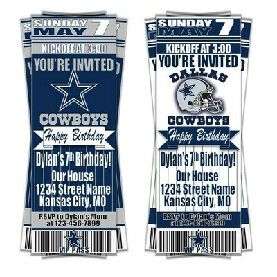 Dallas Cowboys NFL Footballl Birthday Invitation Ticket Style