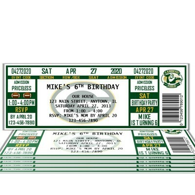 Green Bay Packers Vintage NFL Football Birthday Invitation Ticket Style