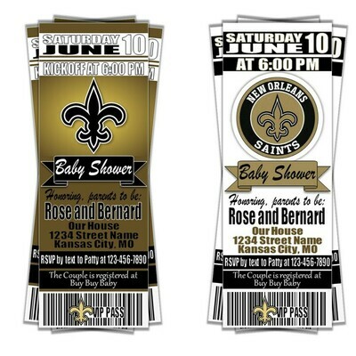 New Orleans Saints Football Baby Shower Invitation Ticket Style Baby Boy or Baby Girl