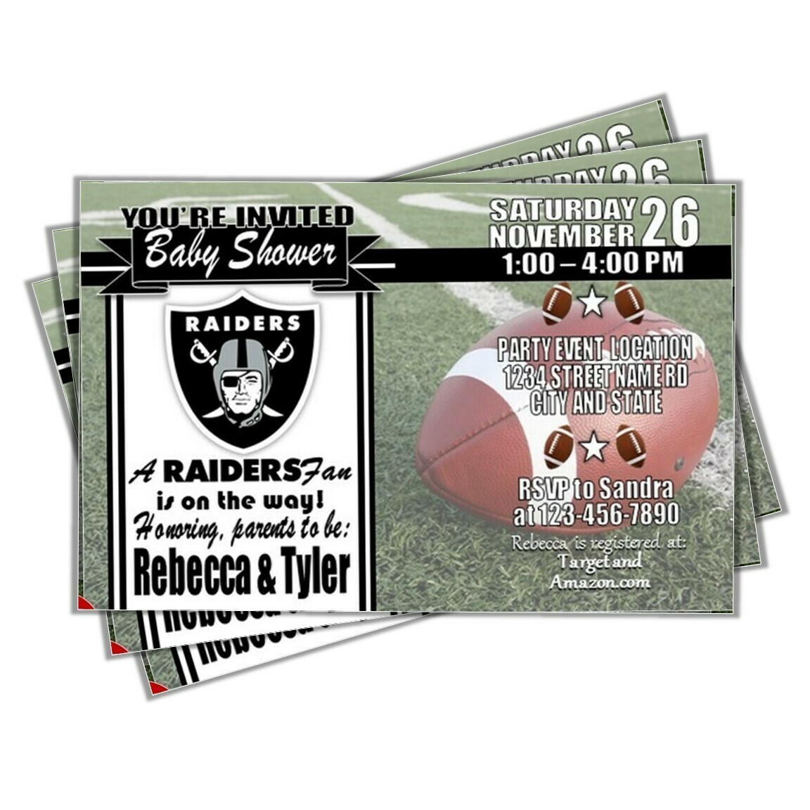 Oakland Raiders 4&quot;x6&quot; NFL Football Baby Shower Invitation