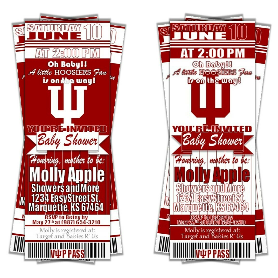 Indiana University IU Hoosiers Baby Shower Invitation Ticket Style