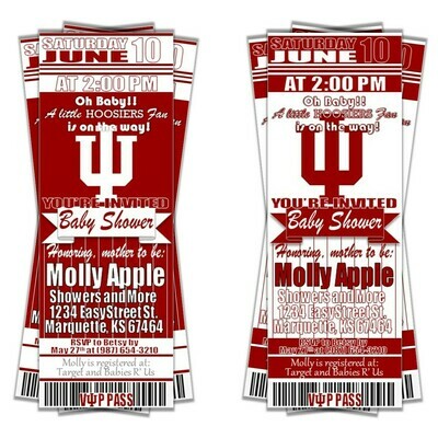 Indiana University IU Hoosiers Baby Shower Invitation Ticket Style