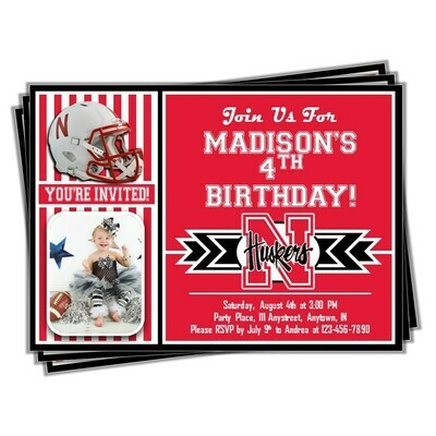 Nebraska Cornhuskers College Football Birthday Invitation 5&quot;x7&quot; with photo