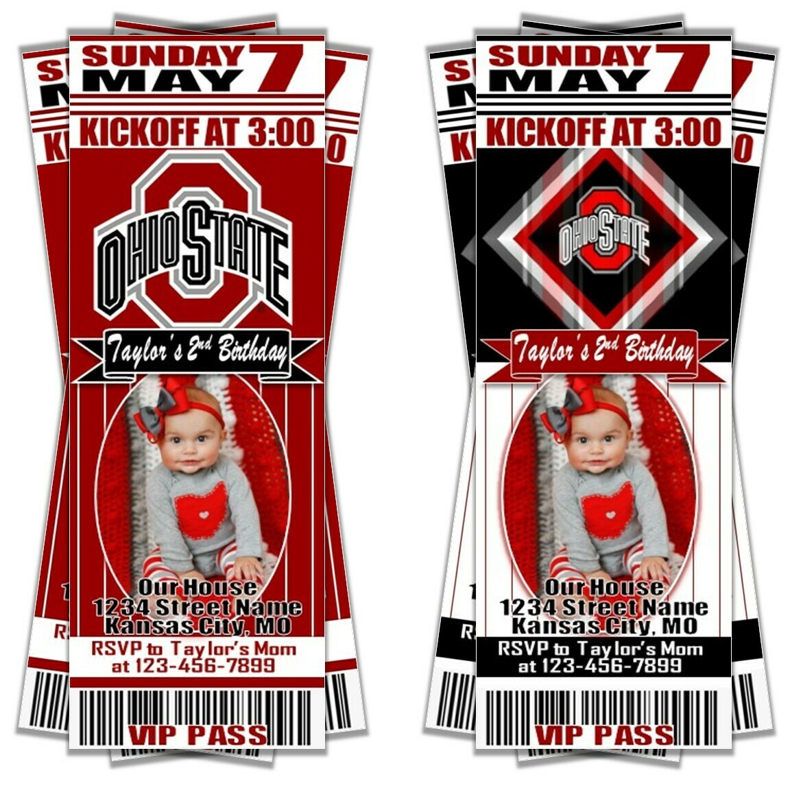 Ohio State Buckeyes College NCAA Birthday Invitation Ticket Style