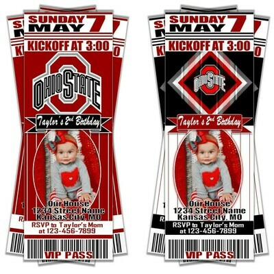 Ohio State Buckeyes College NCAA Birthday Invitation Ticket Style