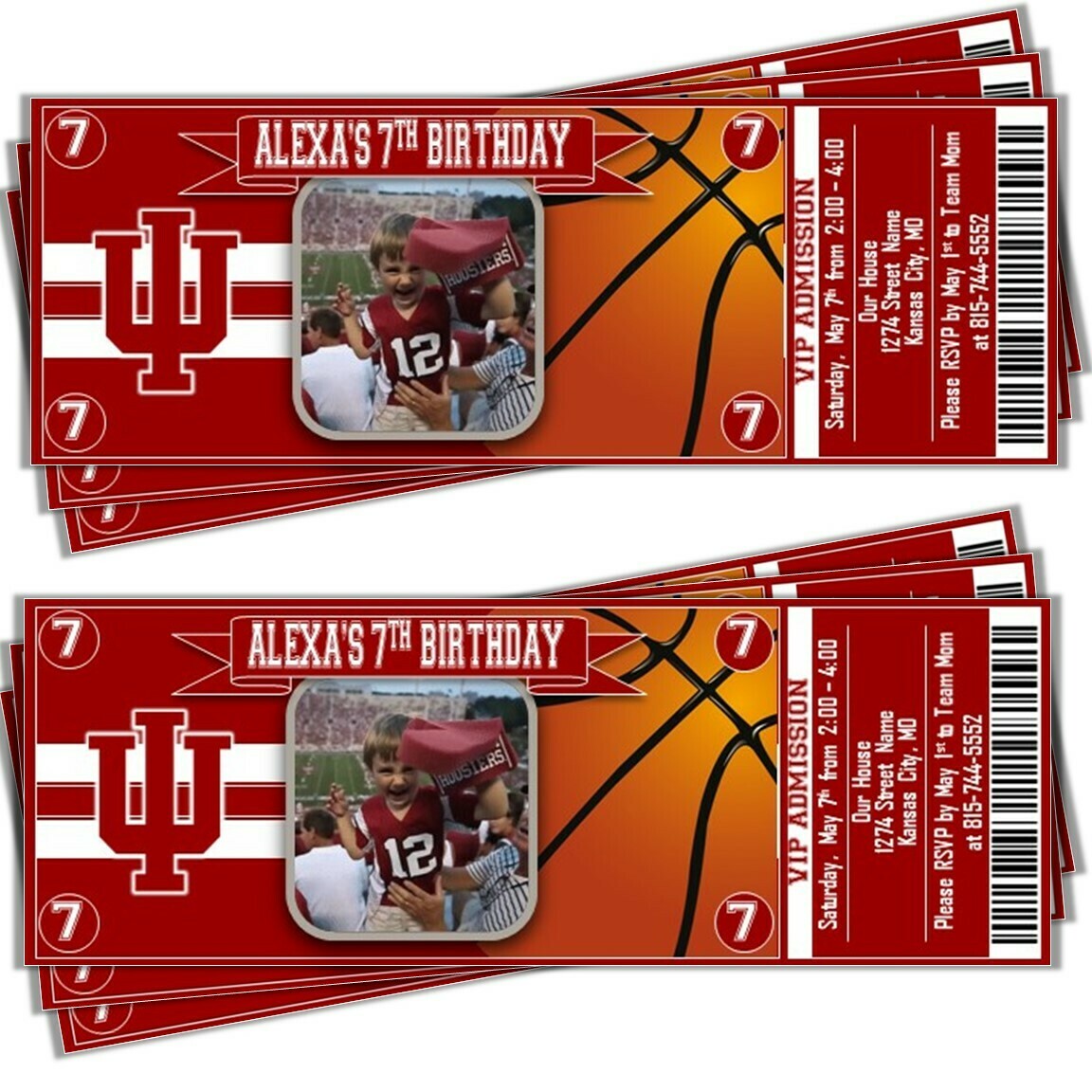 Indiana Hoosiers NCAA College Basketball Birthday Invitation Ticket Style