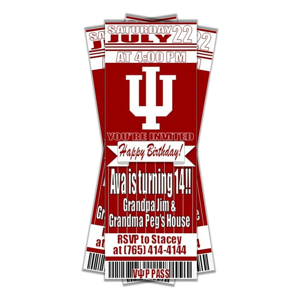 Indiana University IU Hoosiers Birthday Invitation Ticket Style