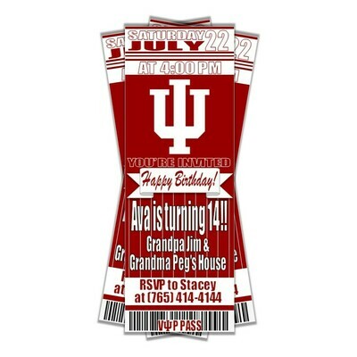 Indiana University IU Hoosiers Birthday Invitation Ticket Style